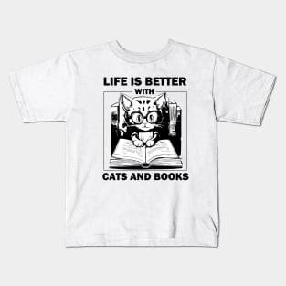 Life Is Better With Cats And Books Kids T-Shirt